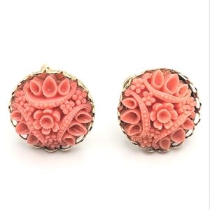 Vintage Clip On Faux Coral Floral Earrings